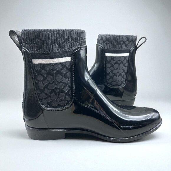Coach Rivington Logo Chelsea Rain Boots - Black - Size 11 B (NEW IN BOX) - Picture 2 of 9
